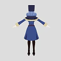 Woman With Blue Hair In Black Hat Blue Coat Dress With Belt Black Stockings Shoes