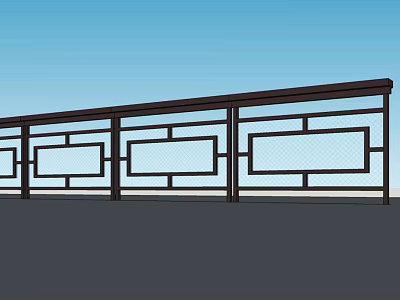 Modern Black Railing with Geometric Rectangular Panels for Outdoor Balcony Use 3d model
