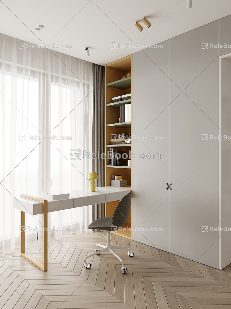 Bookcase Desk Integrated Cabinet 3d model