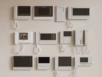 Various Styles Of Wall Mounted Indoor Intercom Devices With Display Screens 3d model