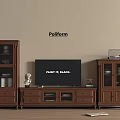 Poliform TV Stand With Black Screen Glass Door Storage Cabinets And Decorative Items