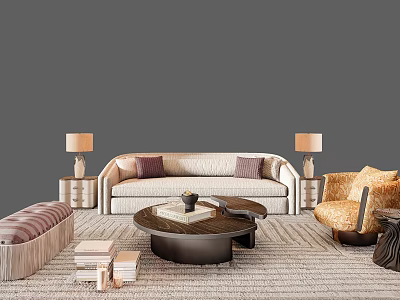 Modern Light Luxury Curved Sofa And Coffee Table Set For Stylish Comfortable Living Room Interior 3d model