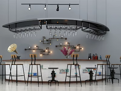 Industrial LOFT Bar Chair Combination Bar Chair Wine Rack Metal Water Pipe Decorative Rack Combination 3d model