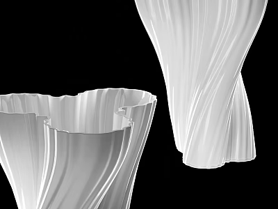 Elegant White Wave Textured Vases With Fresh Flowers Modern Decorative Design 3d model