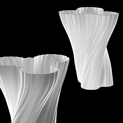 Elegant White Wave Textured Vases With Fresh Flowers Modern Decorative Design 3d model