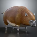 Brown Wild Boar With White Underbelly Pointed Ears And Small Horns On Black Surface