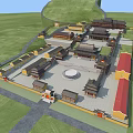 Ancient Architecture Complex Featuring Traditional Buildings Courtyard Central Square And Ancient-style Roofs