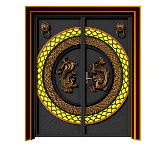 Light Luxury Gate Classical Dragon and Phoenix Carved Gate 3d model
