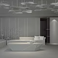 Modern Luxury Living Room With Geometric Ceiling Lights Marble Coffee Table And Soft White Sofa