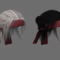 White and Black Wigs Displayed on Red Stands with Long Hair Strands