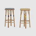 Stylish Bar Stools With Yellow Woven Seat Wooden Legs And Black White Geometric Pattern