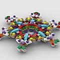 Colorful Building Blocks Form Symmetrical Star Shaped Structure With Red Blue Yellow Purple Pieces