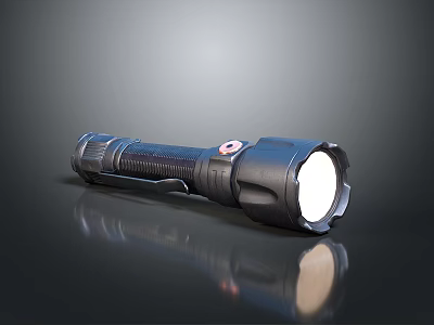 Black Tactical Flashlight With Bright LED Light And Durable Rubber Grip Design 3d model