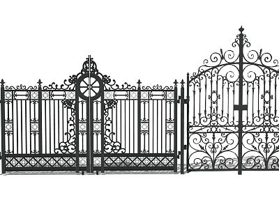 Ornate Iron Gate Design With Intricate Carved Patterns And Decorative Circular Elements 3d model