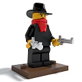 Lego Cowboy Minifigure With Black Hat Red Scarf Two Guns And Base