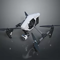 Sleek White And Black Drone Design With Rotating Propellers And Camera Equipment