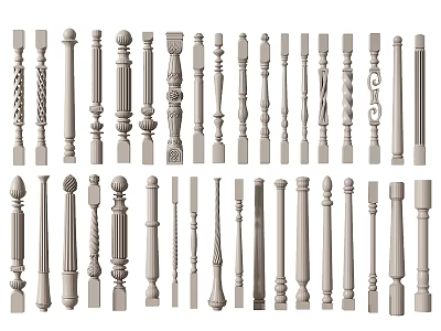 Various Decorative Baluster Designs With Intricate Carvings And Architectural Styles 3d model