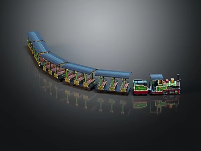 Electric Toy Train With Multiple Carriages Detailed Blue Roofs And Colorful Design For Kids Play 3d model