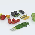 Fresh Variety Of Vegetables With Eggplants Yellow Red Bell Peppers Tomatoes Corn Cabbage And Scallions