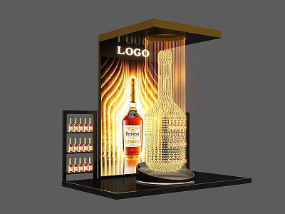 Whisky Display Stand With 100 LOGO Decorative Light Outline And Small Storage Shelf 3d model