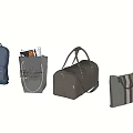 Stylish Collection of Different Bags Featuring Blue Backpack Gray Tote Brown Duffel and Gray Clutch