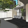 Residential Garden Landscape With Modern High-rise Buildings Green Plants And Entrance Design
