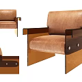 Brown Leather Armchair with Acrylic Armrests and Modern Minimalist Design Features