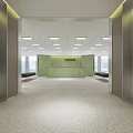 Shopping Mall Lobby With Long Corridor Elevators On Both Sides Carpeted Floor And Modern Lighting