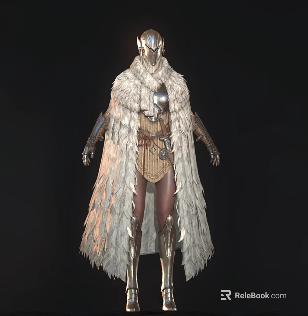Game Movie Character Wearing Silver Armor White Feathered Robe Metal Gauntlets And Decorative Belt 3d model 