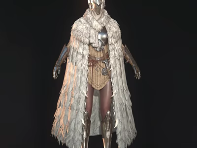Game Movie Character Wearing Silver Armor White Feathered Robe Metal Gauntlets And Decorative Belt 3d model