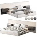 Modern Double Bed With Upholstered Headboard Wooden Nightstands And Plaid Blanket