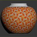 Elegant Sculpture Carving of Round Spherical Vase with Orange Red Floral Patterns and Glossy Finish