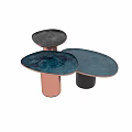 Modern Round Coffee Tables With Blue And Black Copper Base Designs 3d model