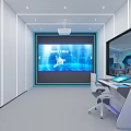 Futuristic High Tech Office Space With Large Digital Display Screen And Intelligent Control Console