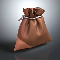 Brown Drawstring Bag for Daily Use with Leather Material and Stitched Details 3d model