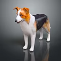 Brown Black and White Dog Figurine Standing on Dark Background with Reflection