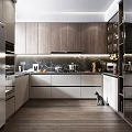 Modern Kitchen Interior Featuring Wooden Cabinets Stainless Steel Appliances Marble Island Countertops And Soft Lighting