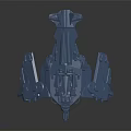 Blue Science Fiction Spaceship Model With Complex Structure And Multiple Components On Black Reflective Surface 3d model
