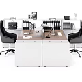 Modern Office Workspace With White Desk Black Chair And Computer Folders Printer 3d model