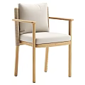 Modern Dining Table Set With Black Tabletop Wooden Legs And Woven Upholstered Chairs