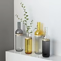 Modern Glass Vases With Green Leaves In Gray Yellow Transparent Tones For Home Decor