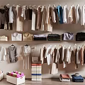 Stylish Hanging Clothes With Various Styles Colors Folded Garments Bags And Shoes