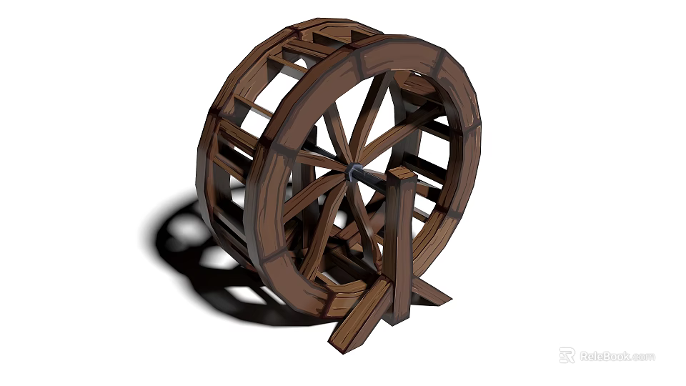Traditional Wooden Waterwheel Decorative Feature For Garden Gazebo Design 3d model 