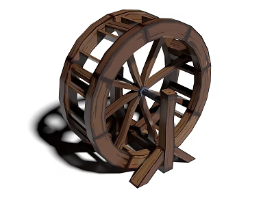 Traditional Wooden Waterwheel Decorative Feature For Garden Gazebo Design 3d model