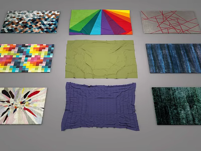 Assorted Square Rugs with Diverse Patterns Vibrant Colors and Textured Designs 3d model
