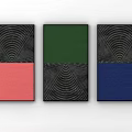 Two Abstract Decorative Paintings Featuring Black White Pink Green Concentric Circle Patterns 3d model