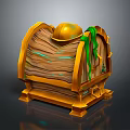 Ornate Vintage Wooden Treasure Chest With Golden Helmet And Green Vines