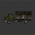 Green Military Cargo Truck with Camouflage Cover and Number 31 on Side Blue Circular Sticker