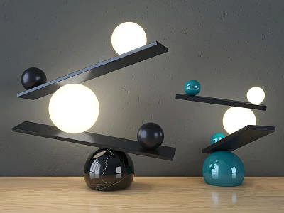 Modern Balanced Table Lamp With Illuminated Spheres And Black Teal Marble Bases 3d model