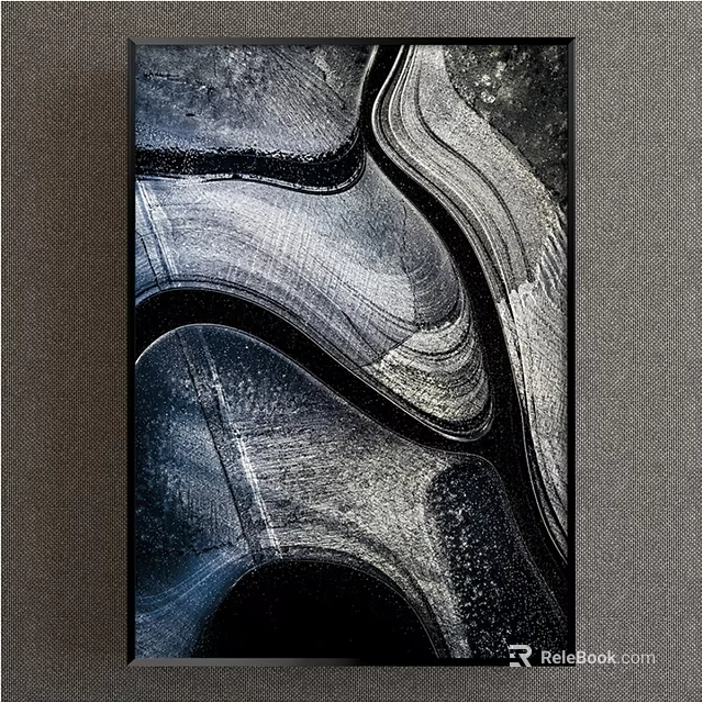Abstract Painting With Fluid Black White Gray Lines And Dynamic Textured Patterns 3d model 